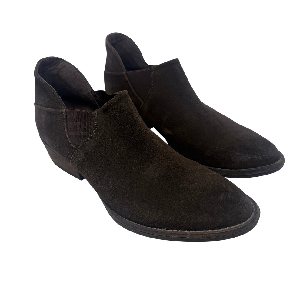 Krbonell Suede Ankle Booties Womens 11 Brown Good Pointed Toe Low Block Heel